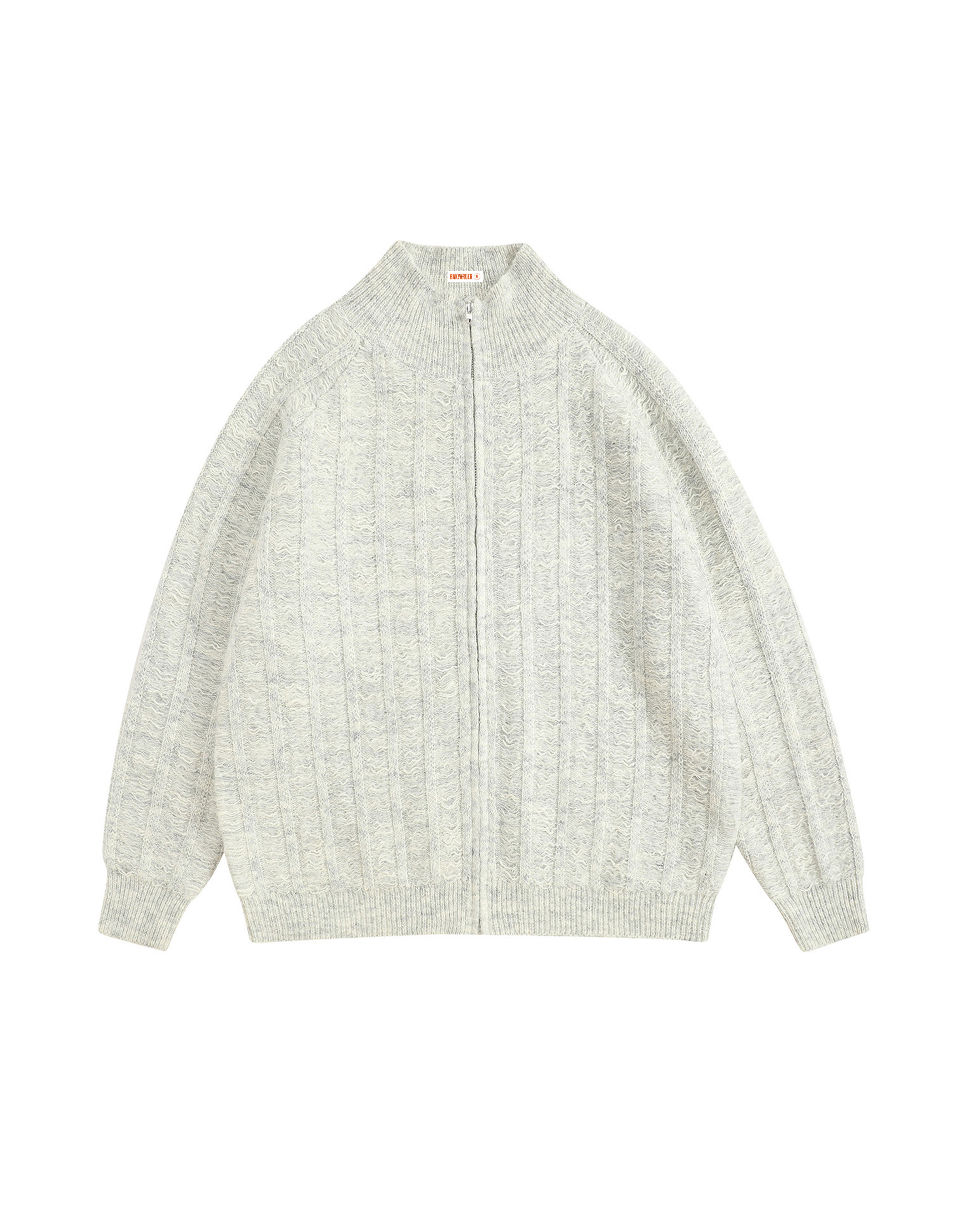 BAKYARDER Vintage Loose-Fit Stand Collar Knit Zip-Up Cardigan Sweater