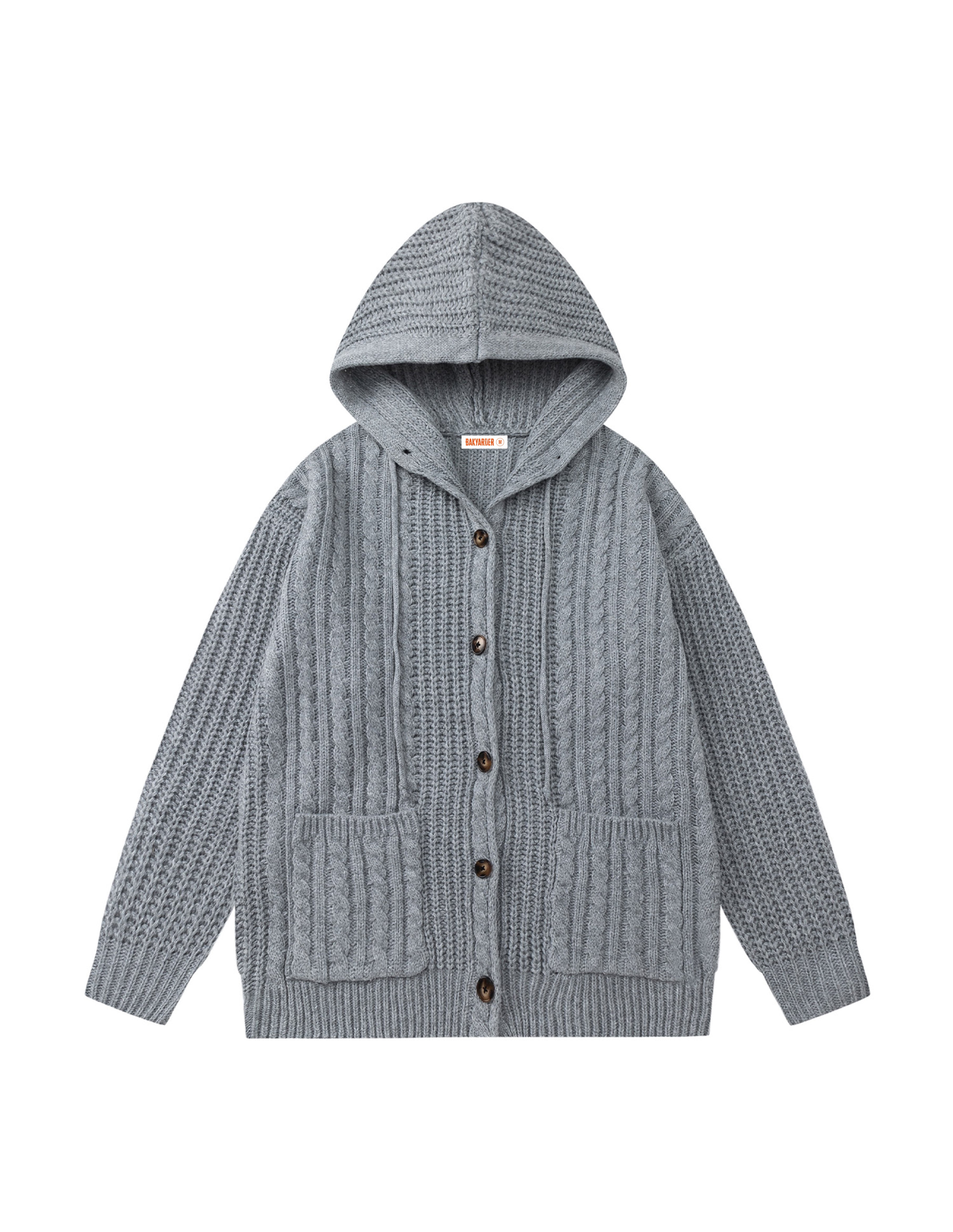 BAKYARDER Vintage Minimalist Cable Knit Hooded Cardigan Sweater