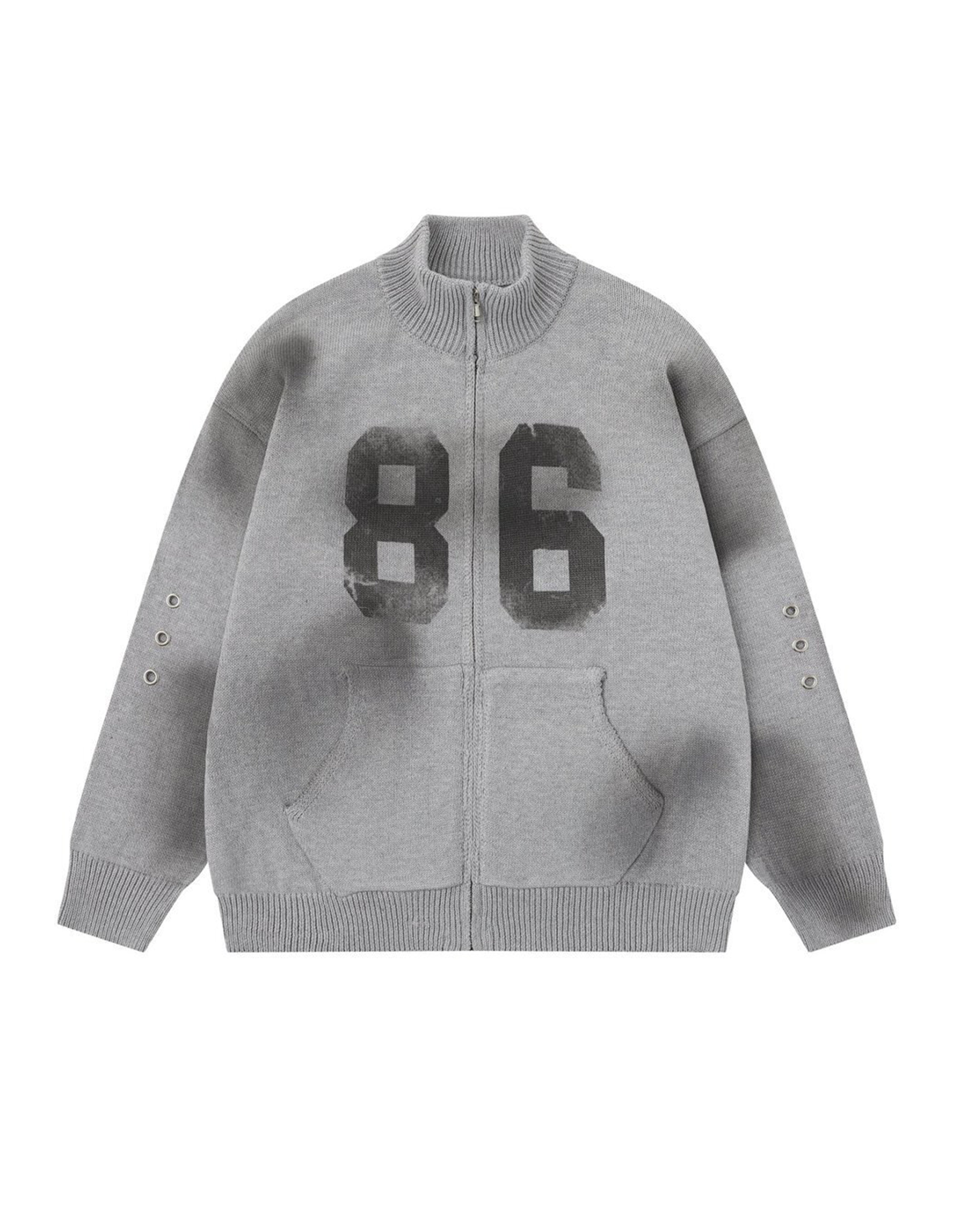 BAKYARDER Vintage Number Print Spray Cardigan Sweater