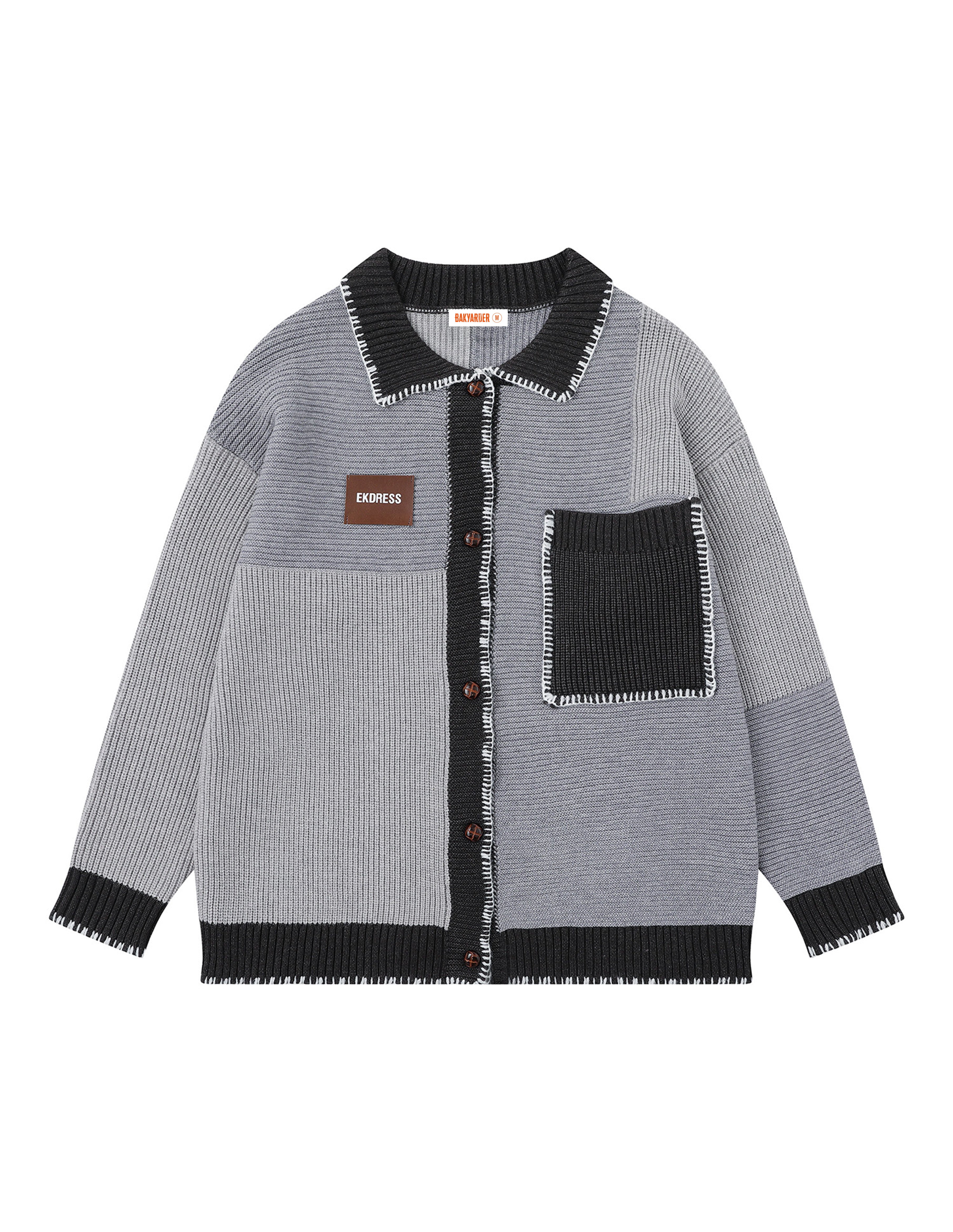 BAKYARDER Vintage Patchwork Contrast-Color Cardigan Sweater