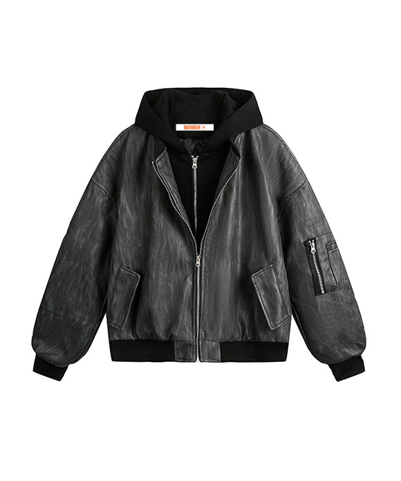 BAKYARDER Vintage Patchwork Faux Two-Piece Hoodie Jacket