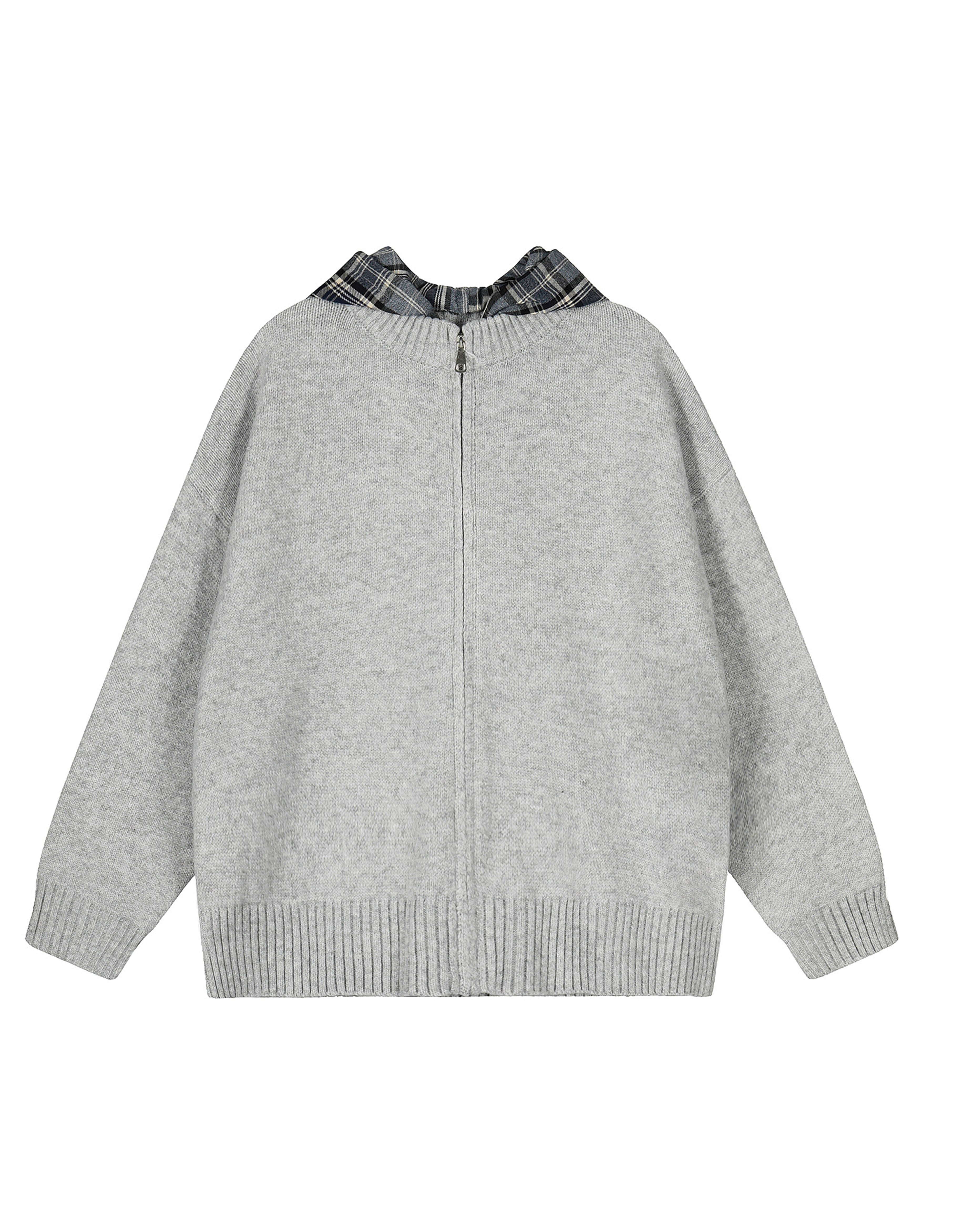 BAKYARDER Vintage Patchwork Plaid Hooded Zip-Up Cardigan Sweater