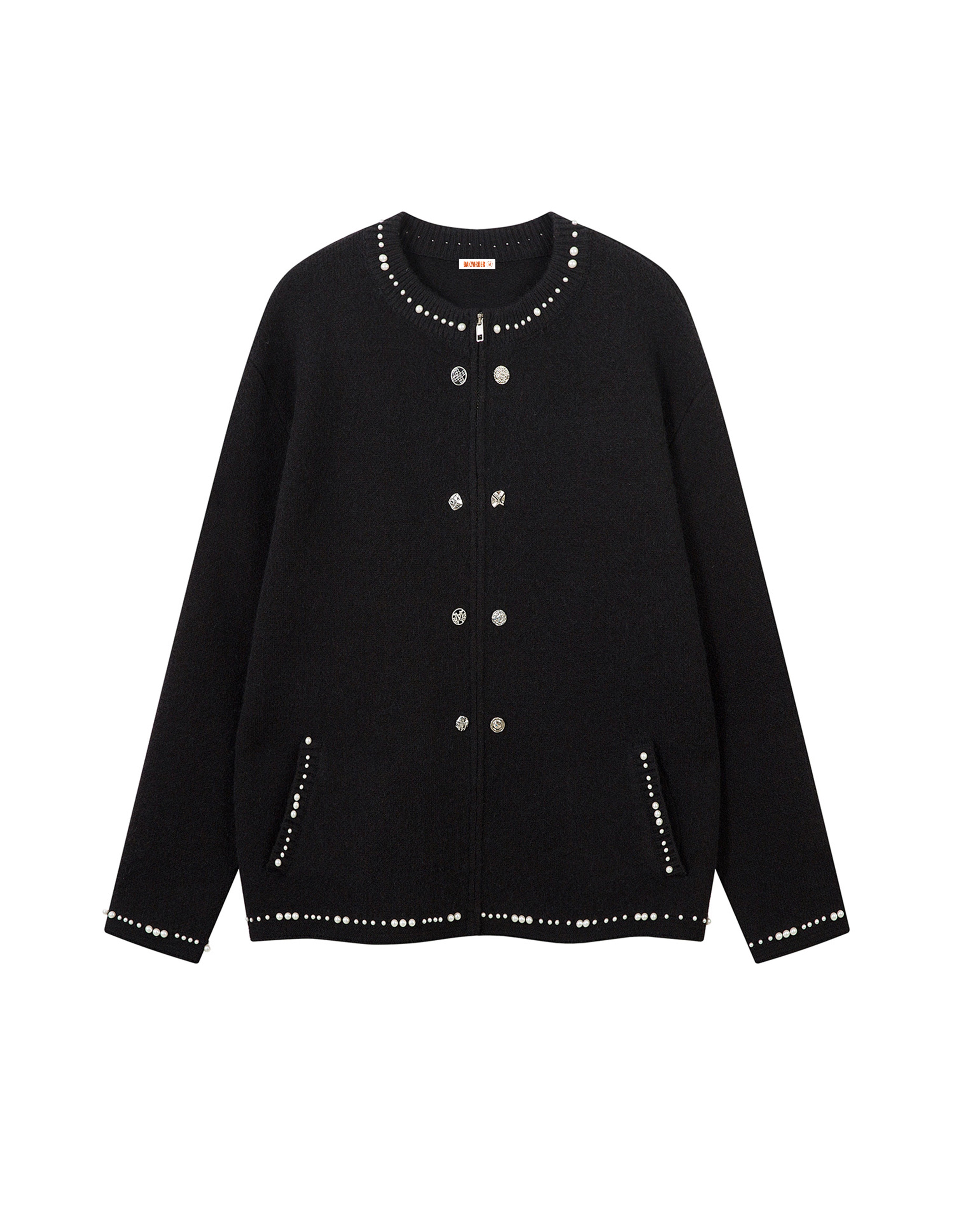 BAKYARDER Vintage Pearl Embroidered Cardigan Sweater