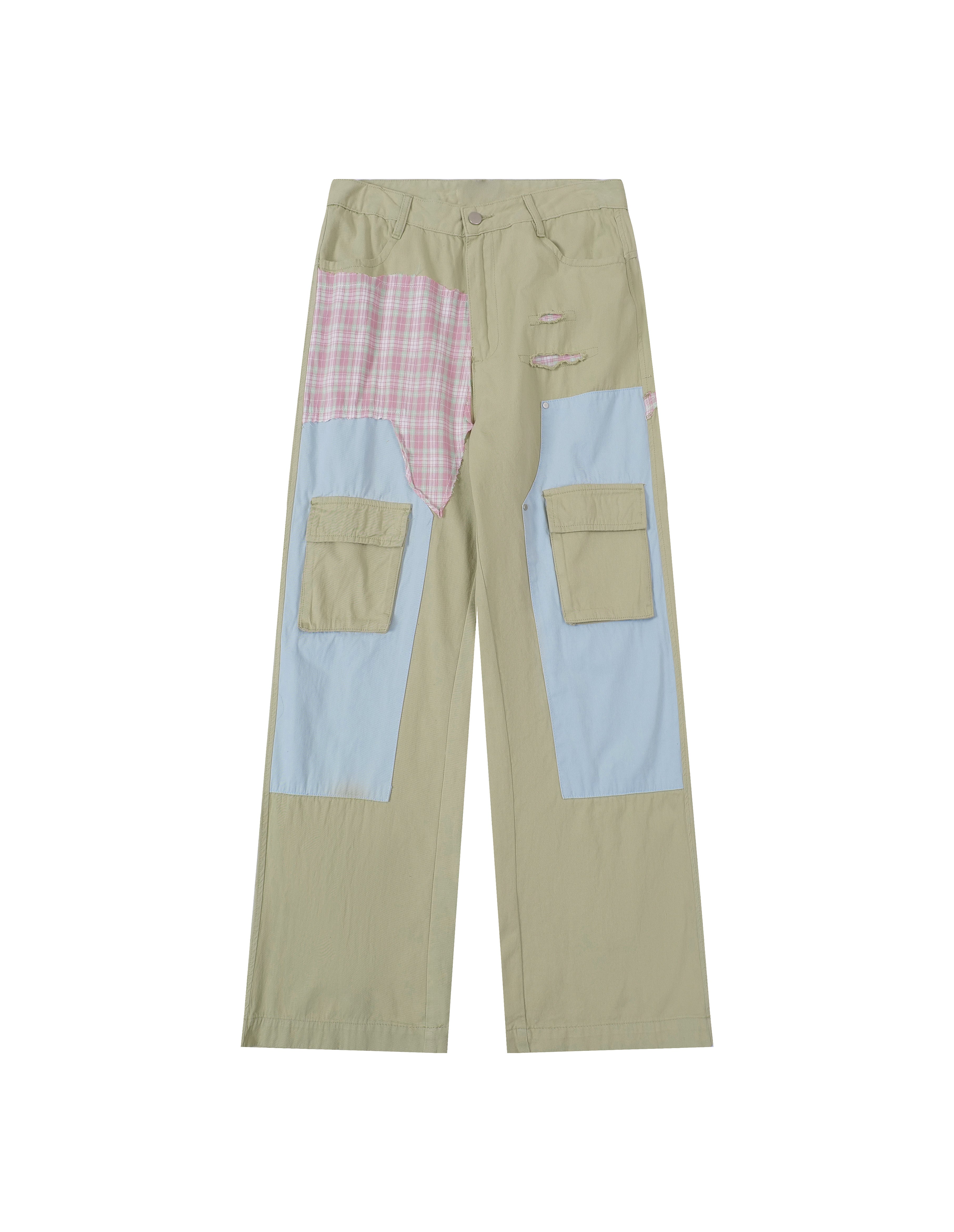 BAKYARDER Vintage Plaid Patchwork Cargo Pants