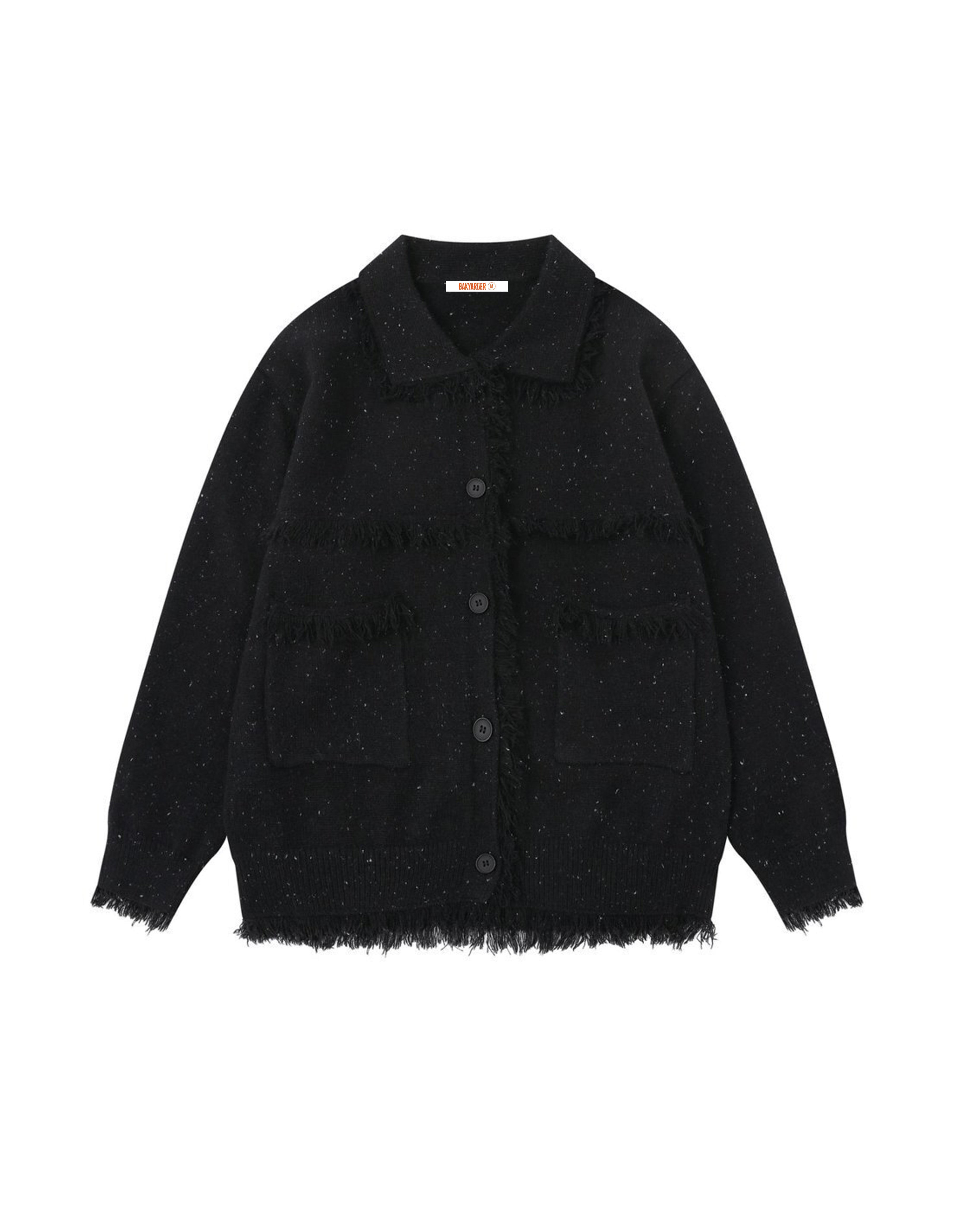 BAKYARDER Vintage Raw Edge Lapel Casual Cardigan Sweater