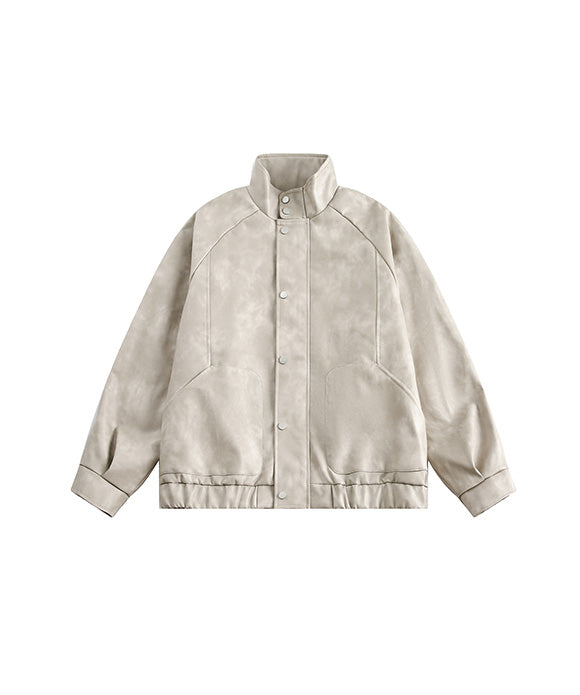 BAKYARDER Vintage Stand-Collar Leather Jacket