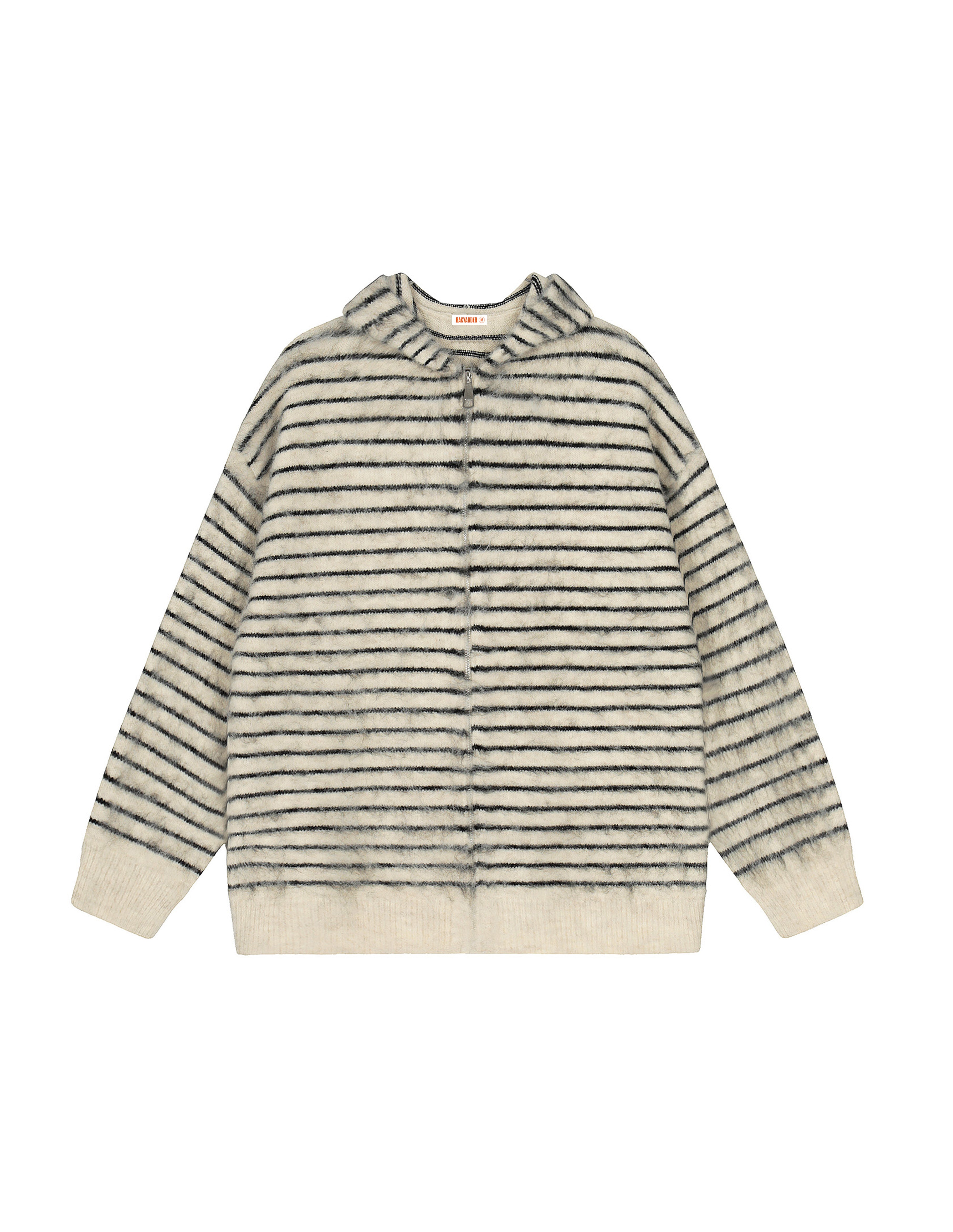 BAKYARDER Vintage Striped Mohair Hooded Zip-Up Cardigan Sweater