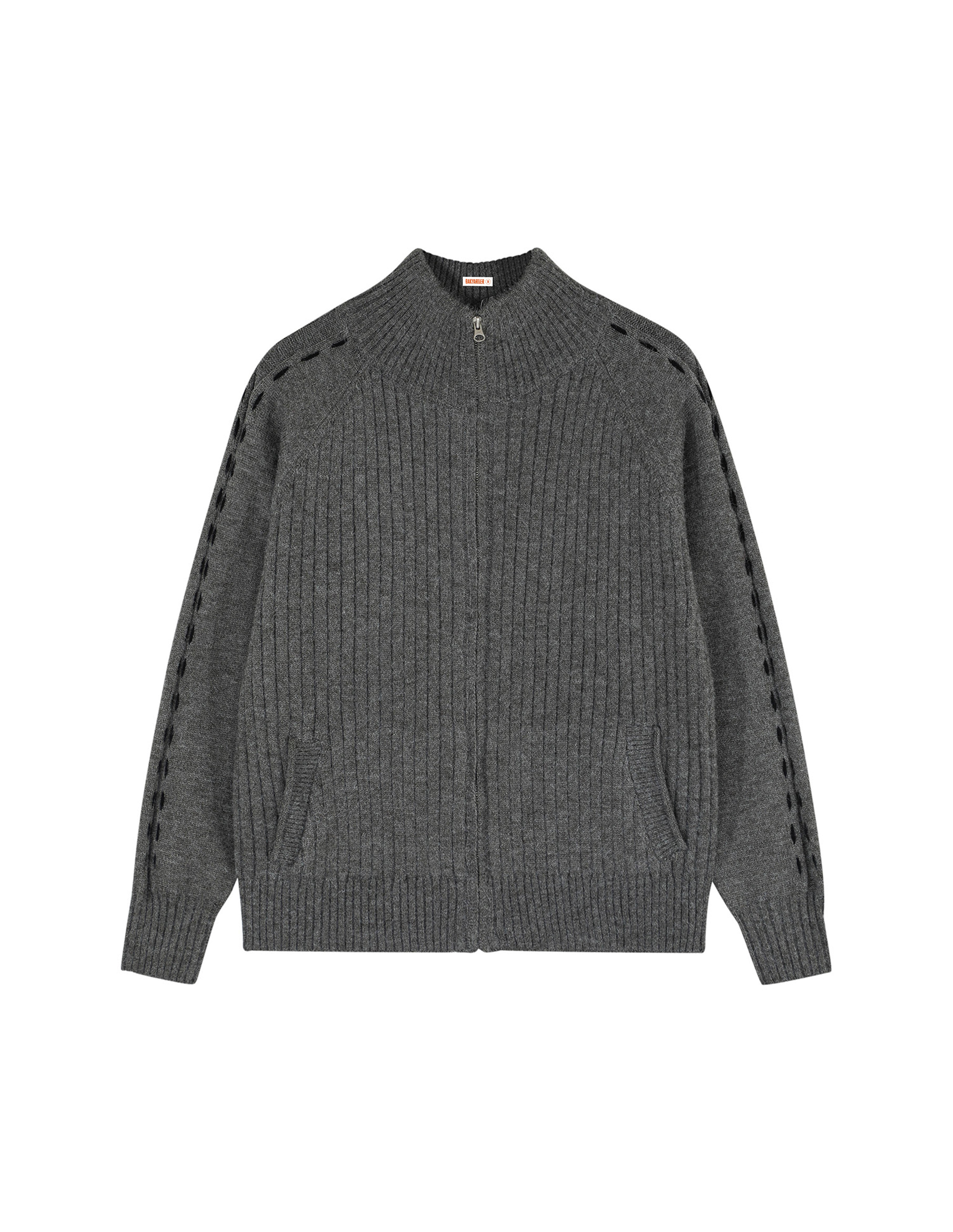 BAKYARDER Vintage Striped Zip-Up Turtleneck Cardigan Sweater