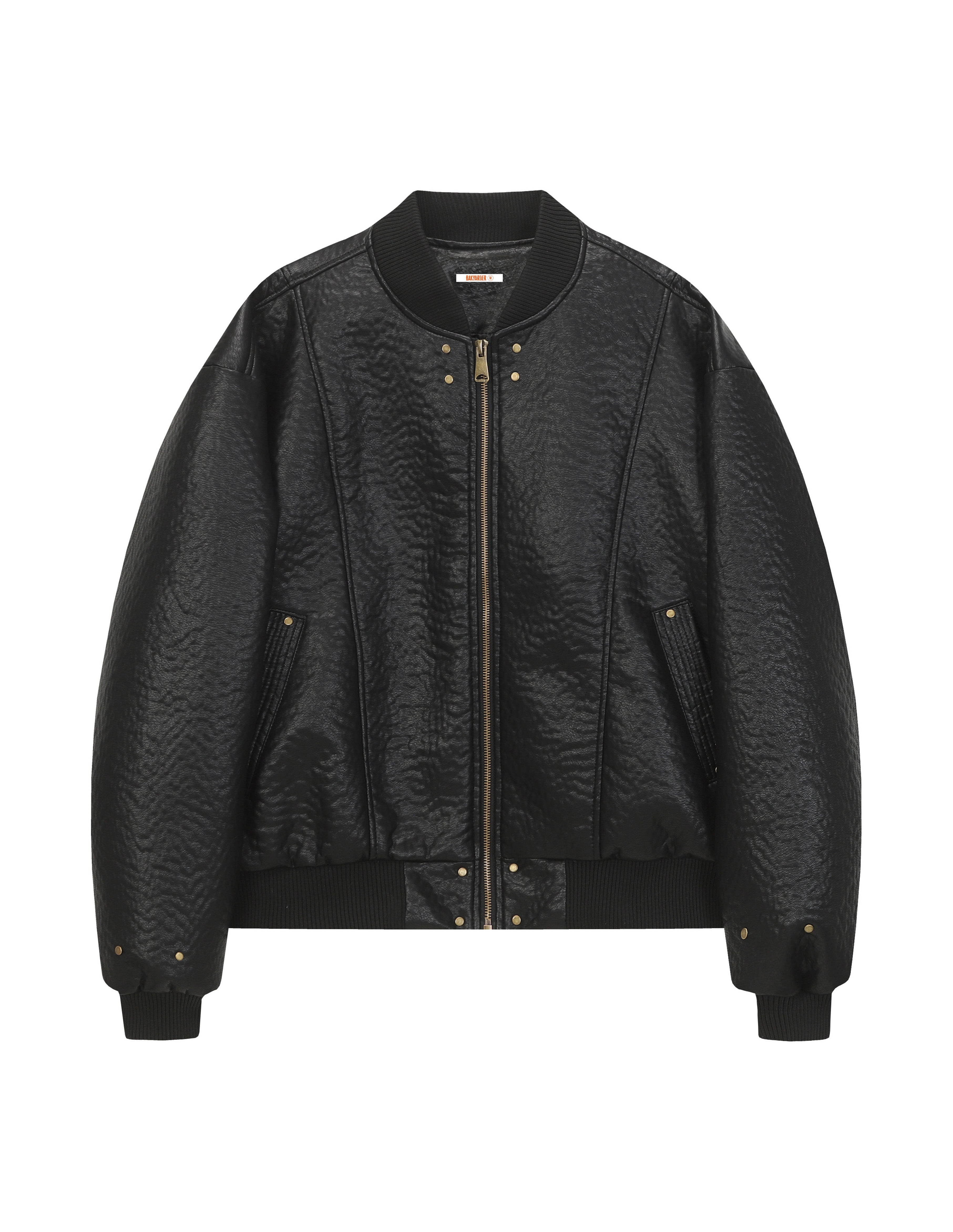 BAKYARDER Vintage Textured Baseball Biker Leather Jacket