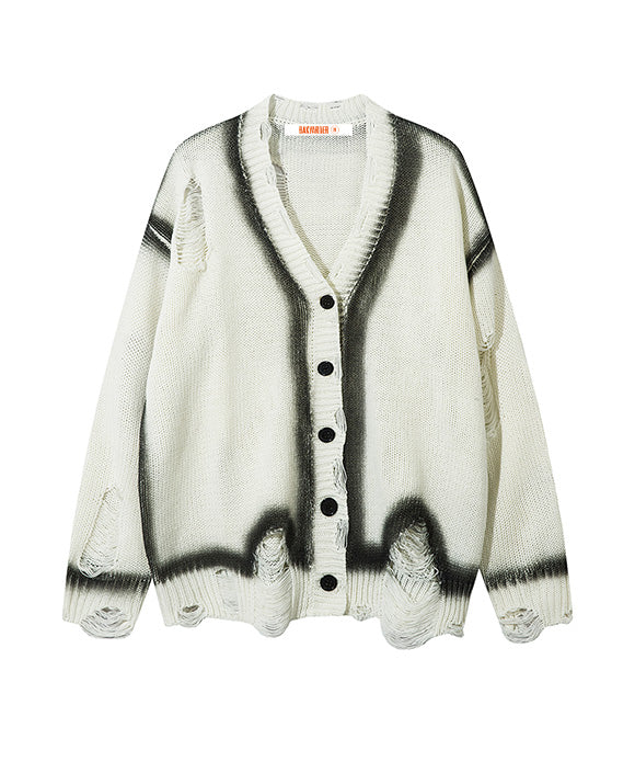 BAKYARDER Vintage Tie-Dye Distressed Cardigan Sweater