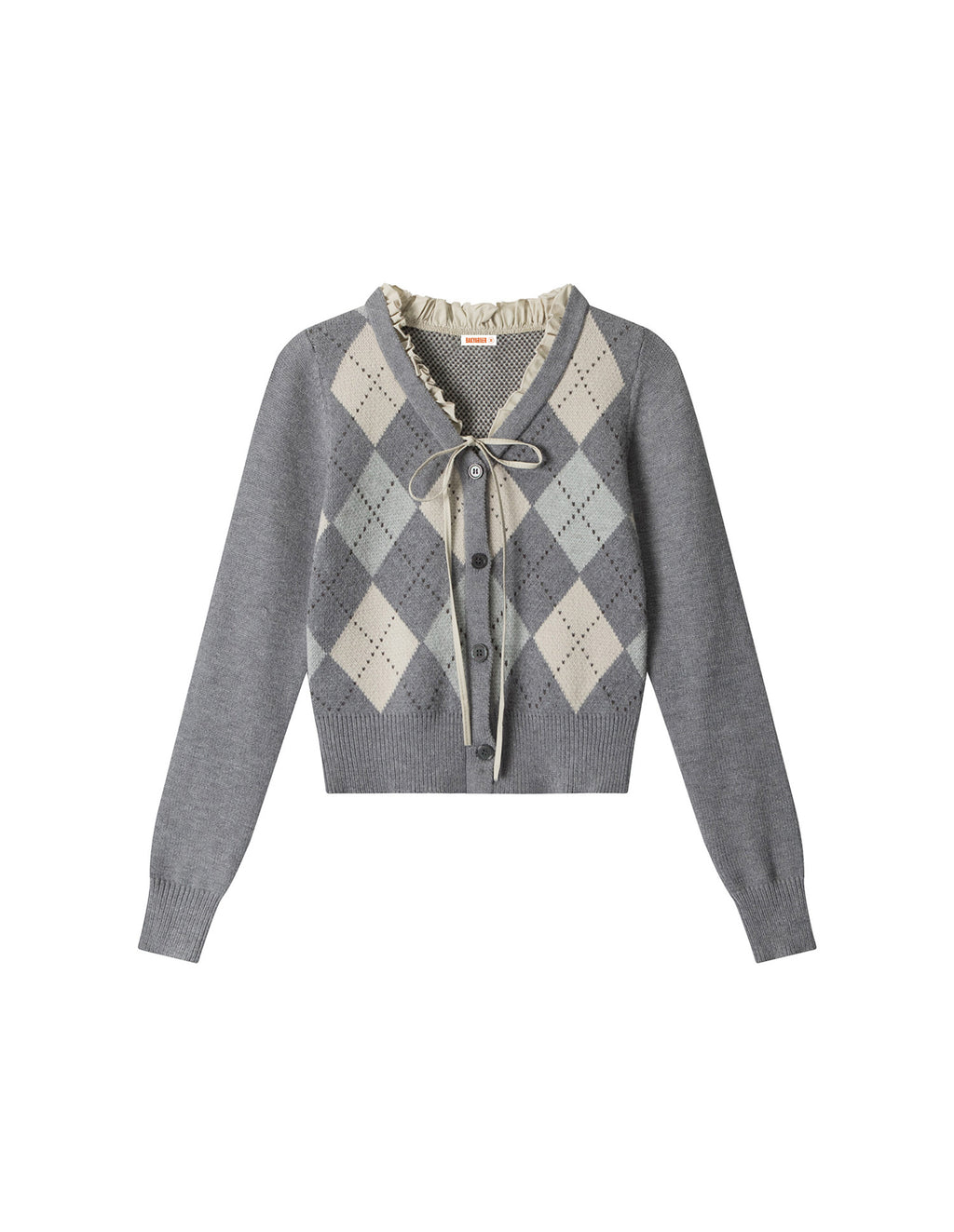 BAKYARDER Vintage V-Neck Argyle Cropped Sweater