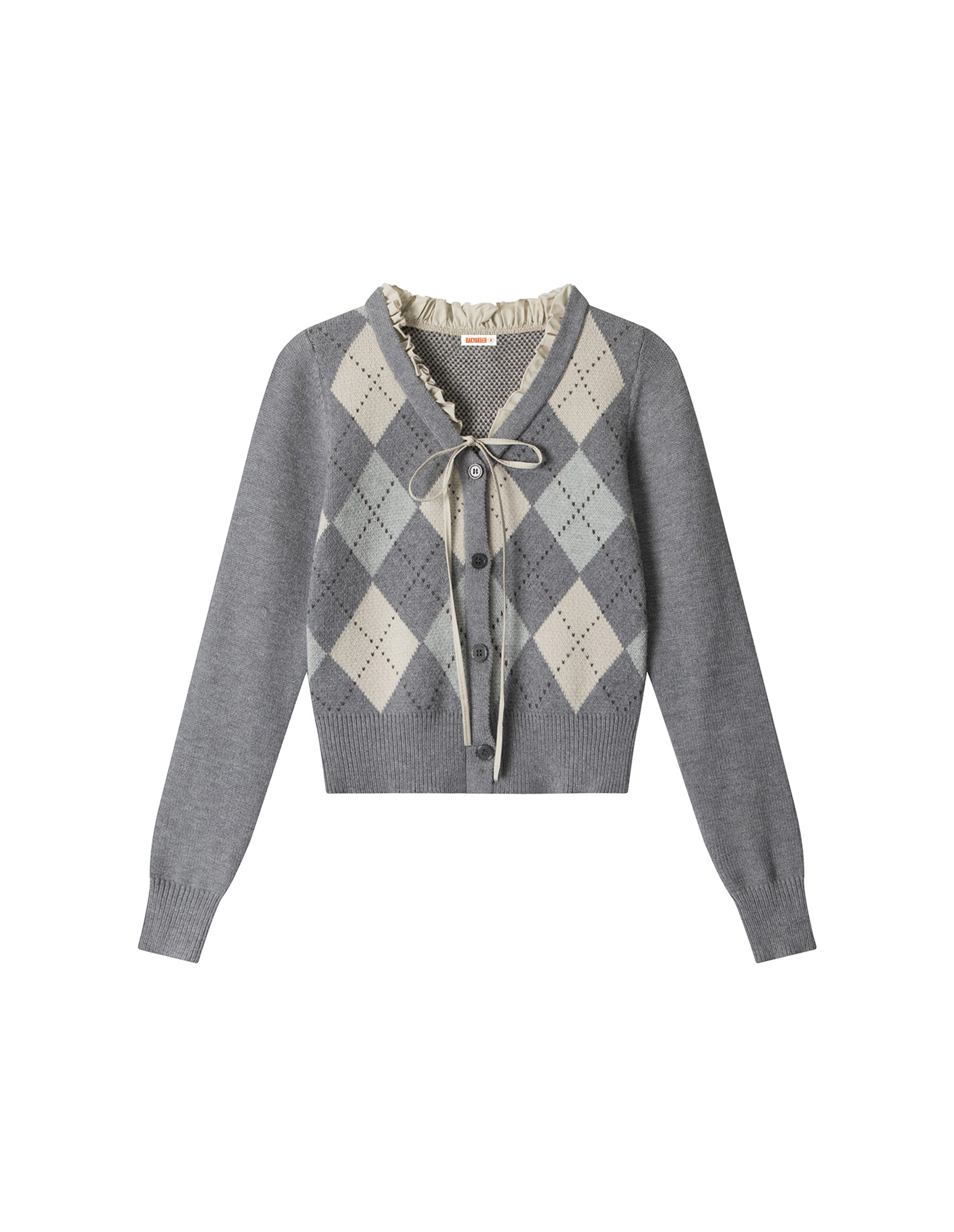 BAKYARDER Vintage V-Neck Argyle Cropped Sweater