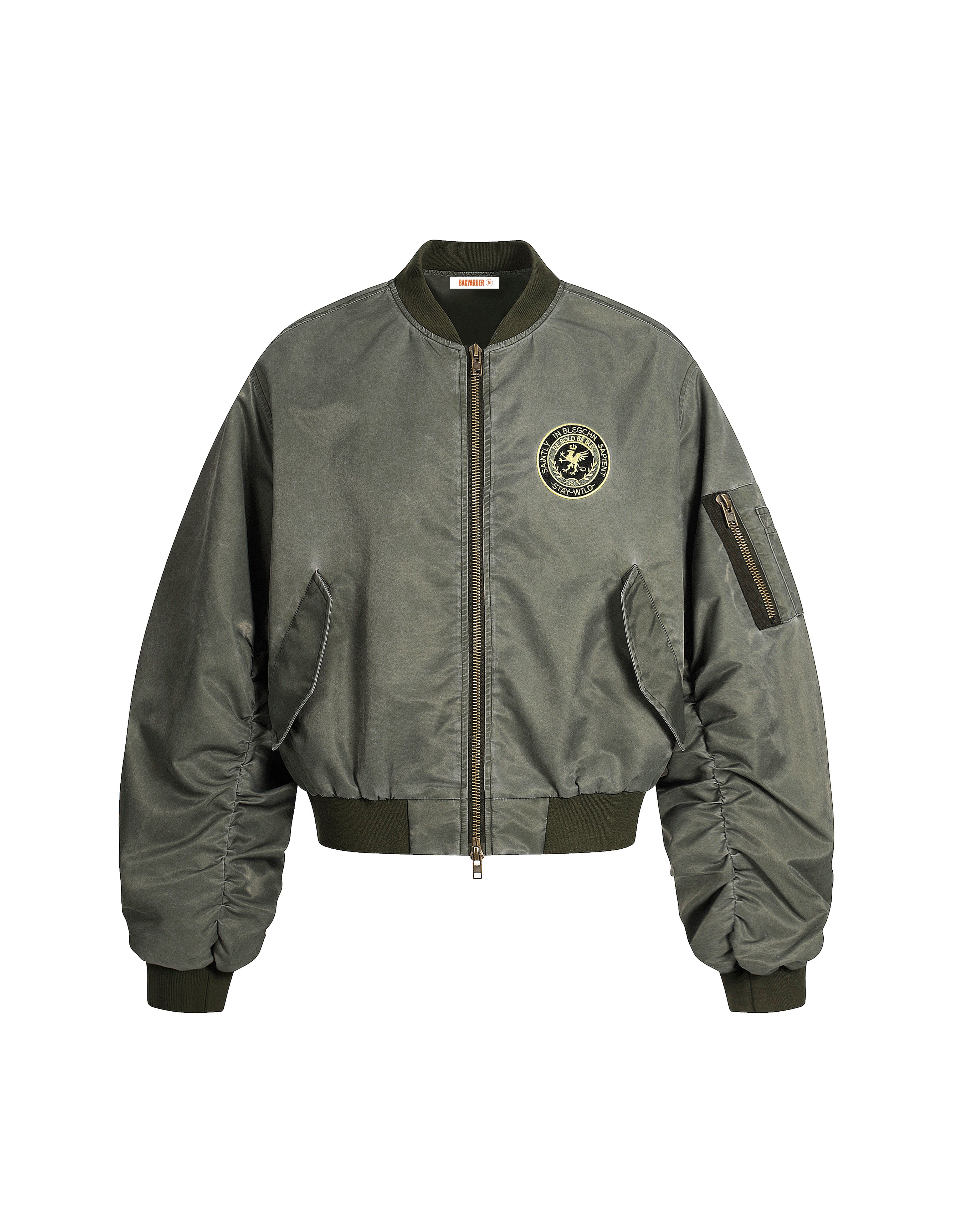 BAKYARDER Vintage Washed Bomber Jacket with Embroidery Patches