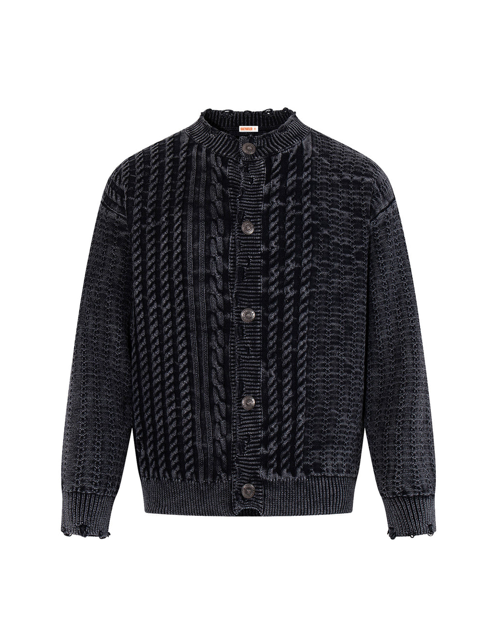 BAKYARDER Vintage Washed Cable-Knit Cardigan Sweater