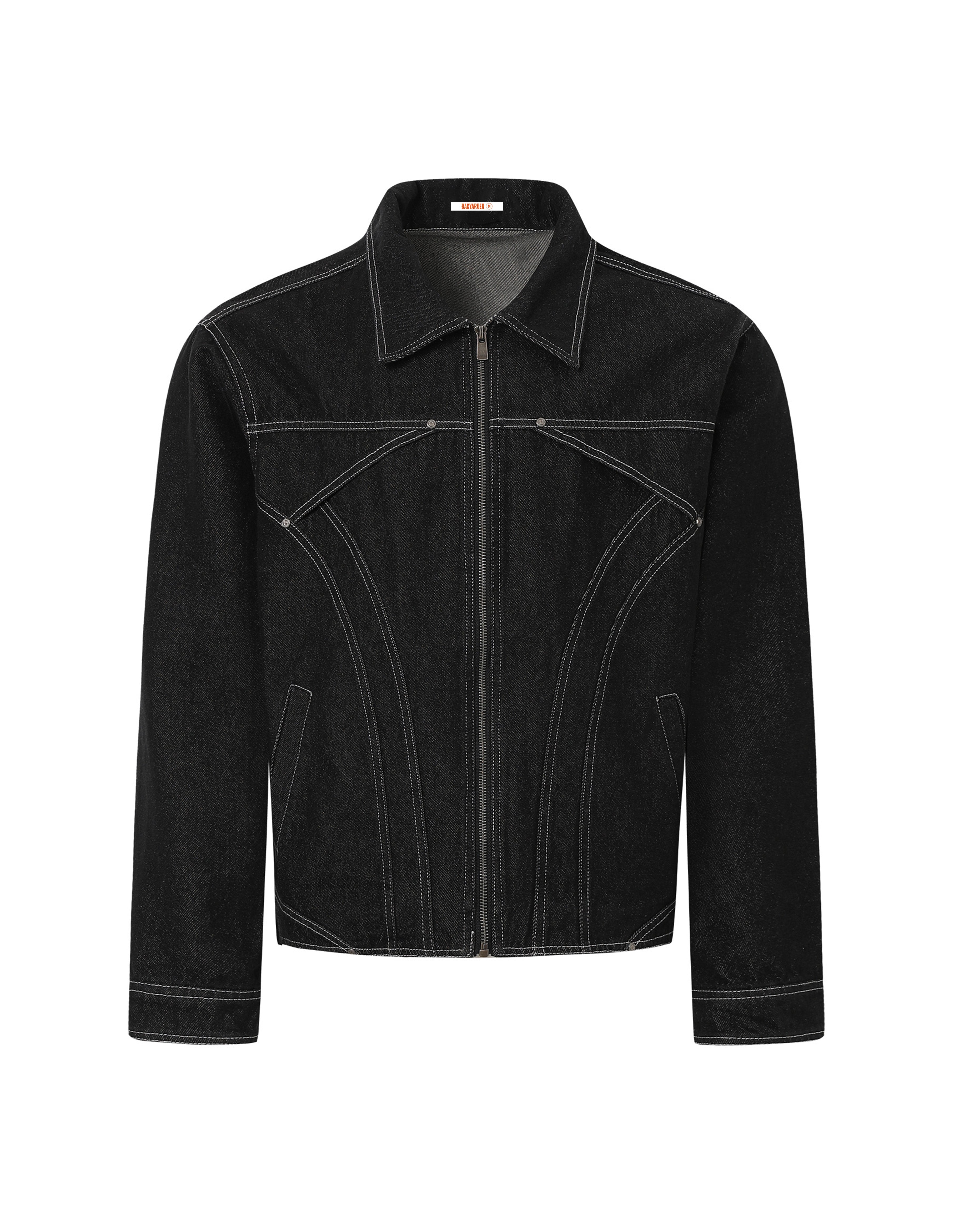 BAKYARDER Vintage Washed Distressed Stitch Denim Jacket