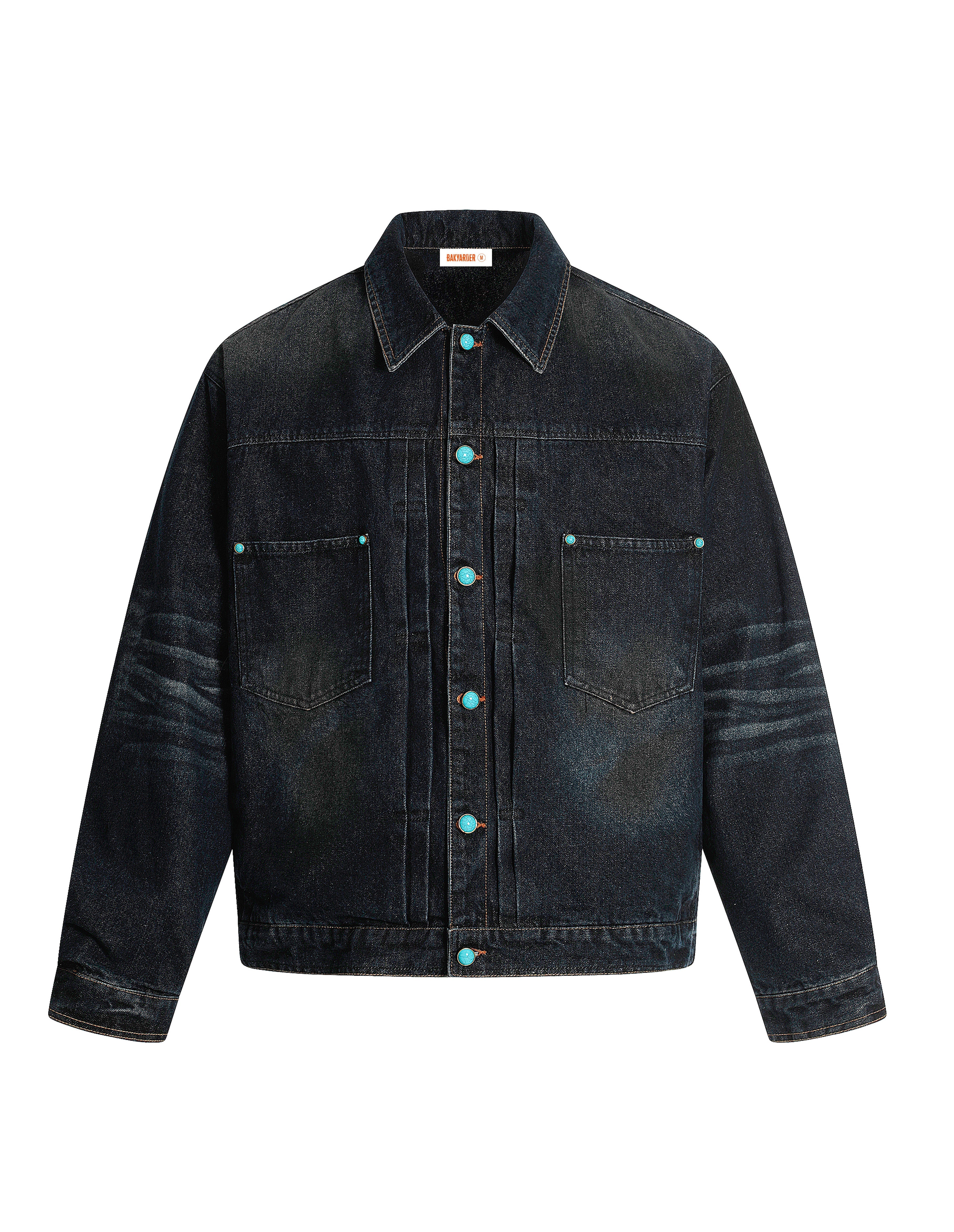 BAKYARDER Vintage Washed Turquoise Button Jacket