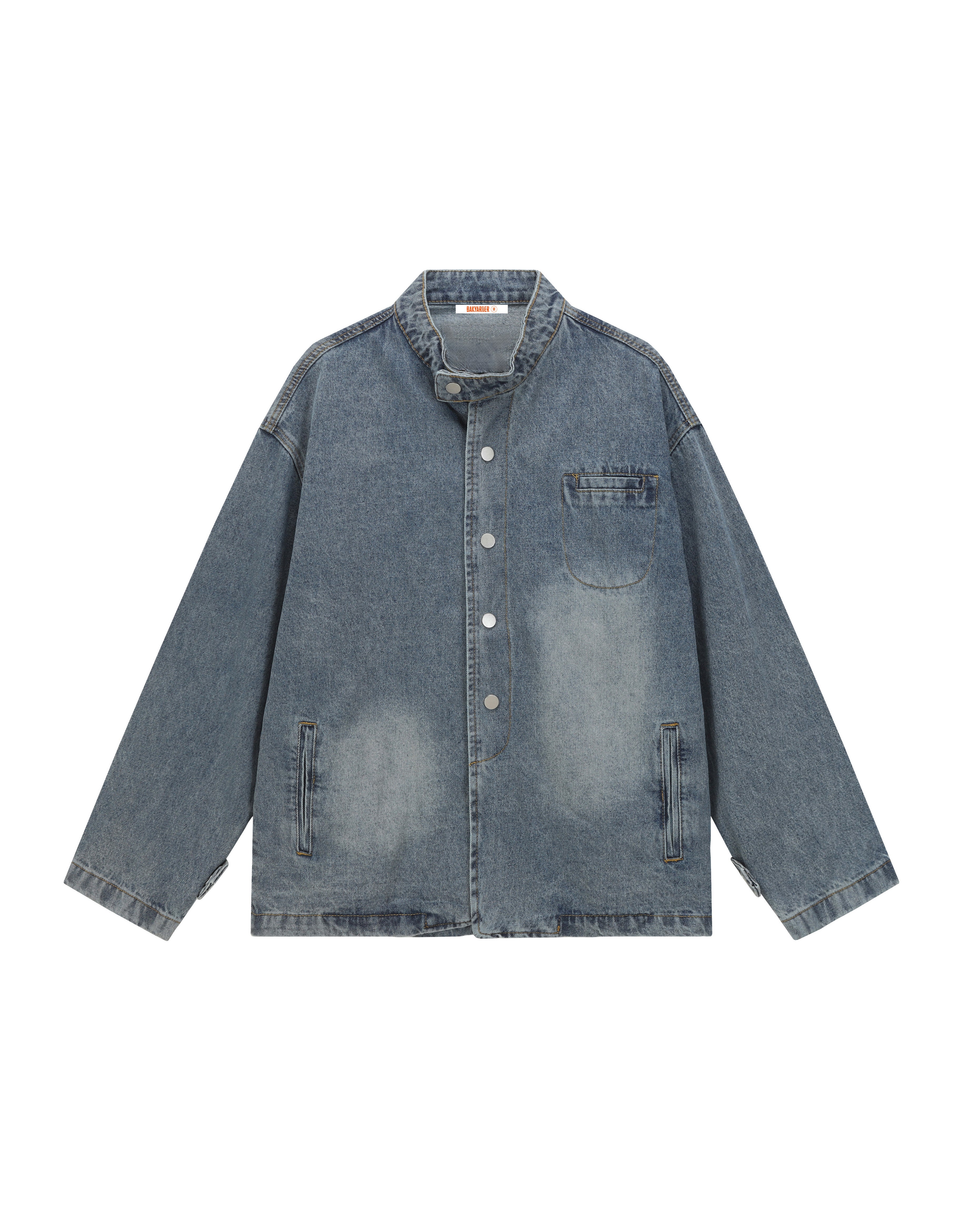 BAKYARDER Washed Vintage Denim Stand-Collar Jacket