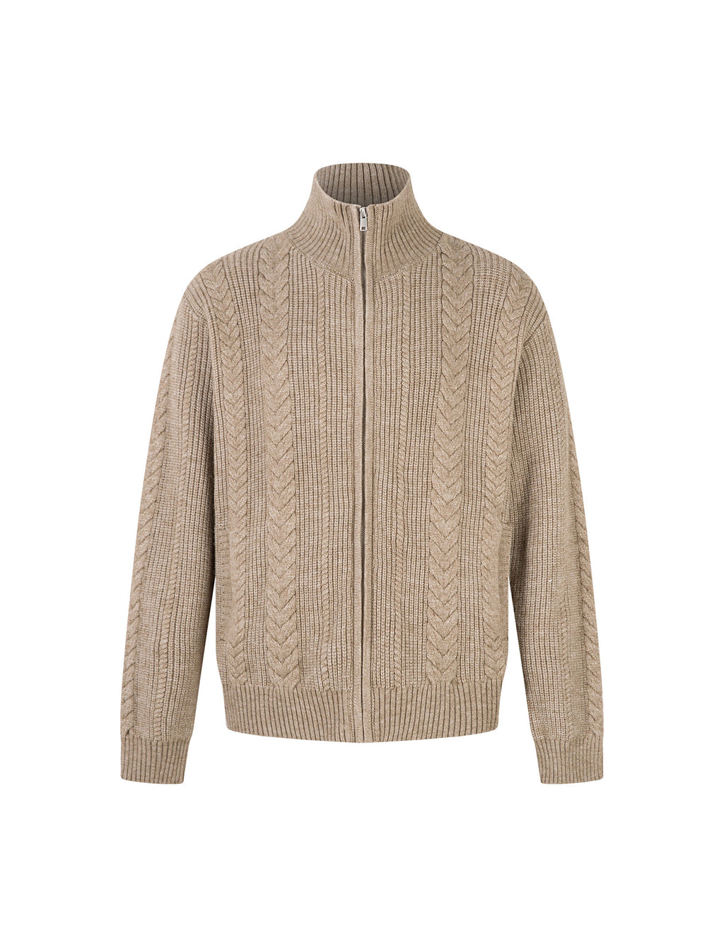 BAKYARDER Wheat Ear Cable Knit Stand Collar Cardigan Sweater
