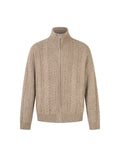 BAKYARDER Wheat Ear Cable Knit Stand Collar Cardigan Sweater