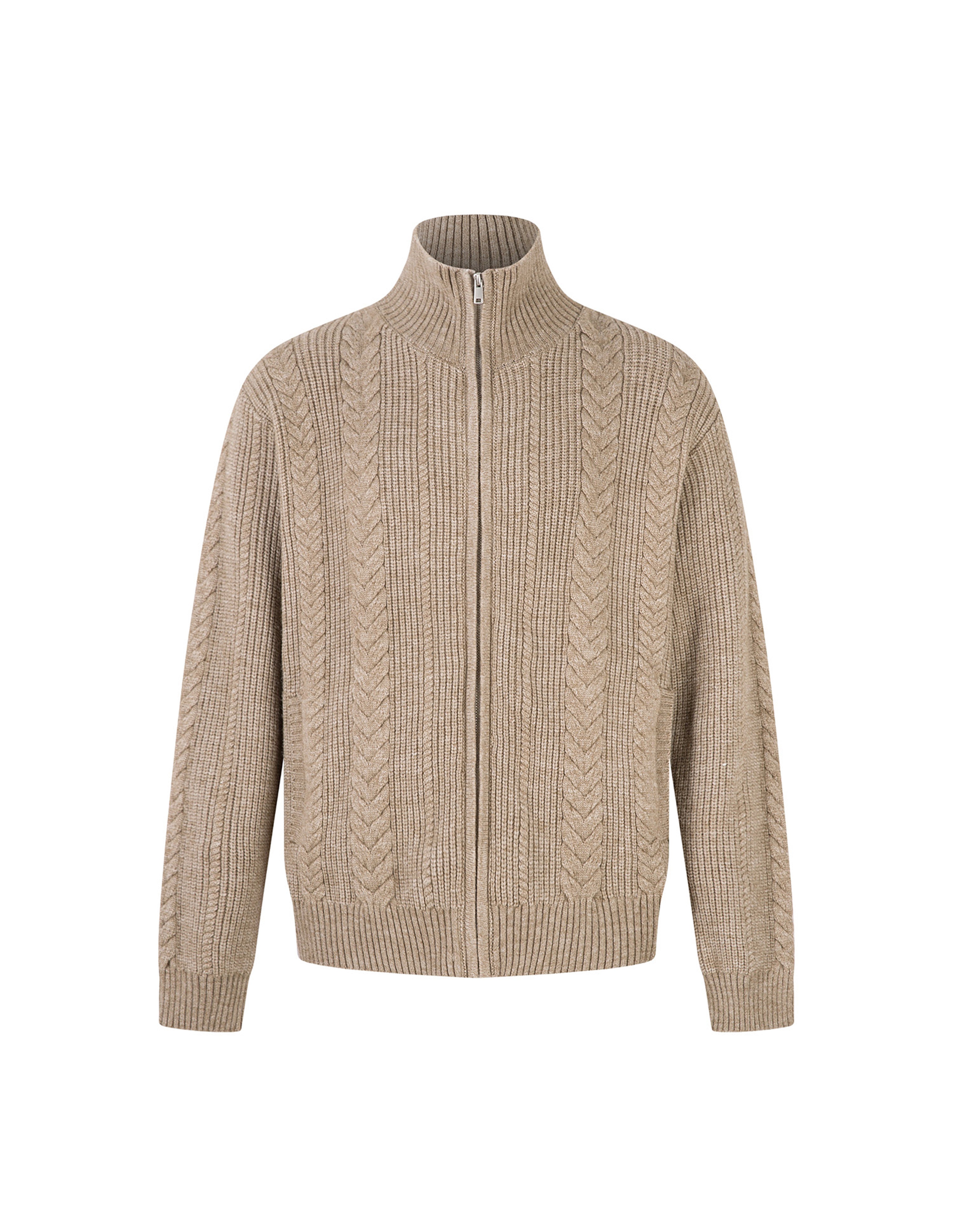 BAKYARDER Wheat Ear Cable Knit Stand Collar Cardigan Sweater