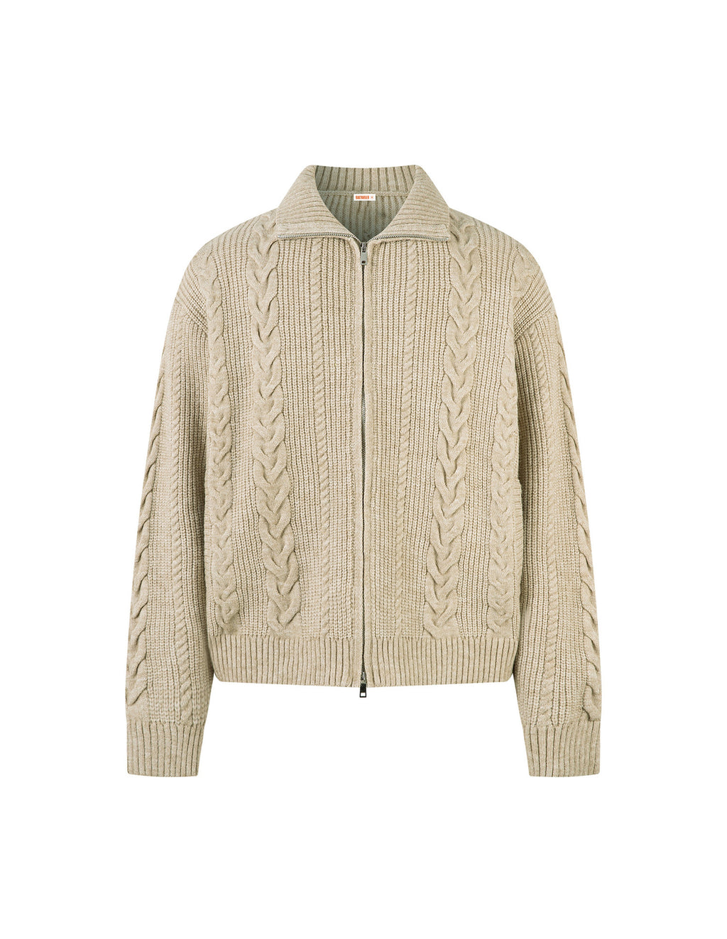 BAKYARDER Wheat Ear Cable Knit Zip-Up Cardigan Sweater