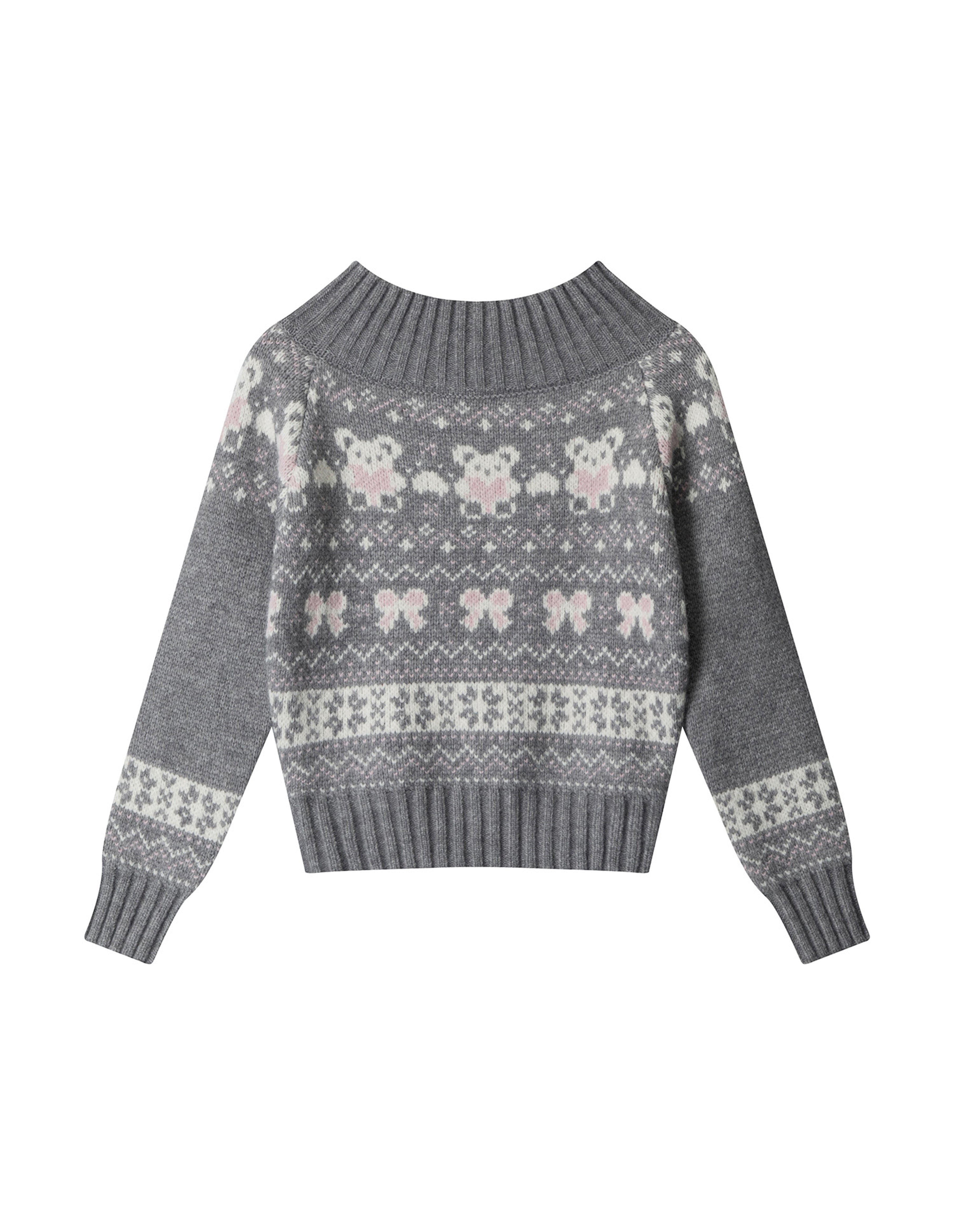 BAKYARDER Women's Vintage Bear Jacquard Off-Shoulder Sweater