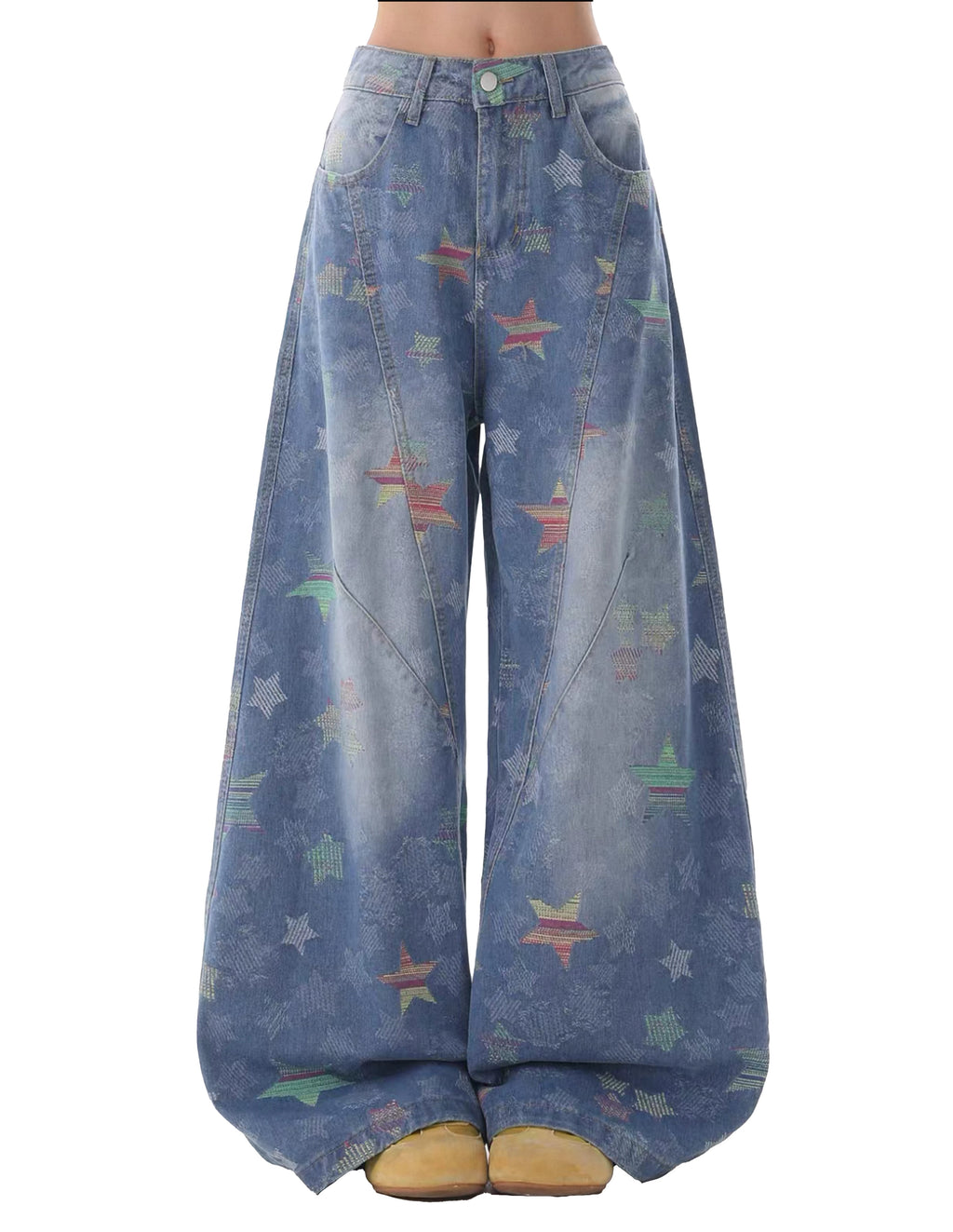 BAKYARDER All-Over Star Print Deconstructed Bucket Jeans