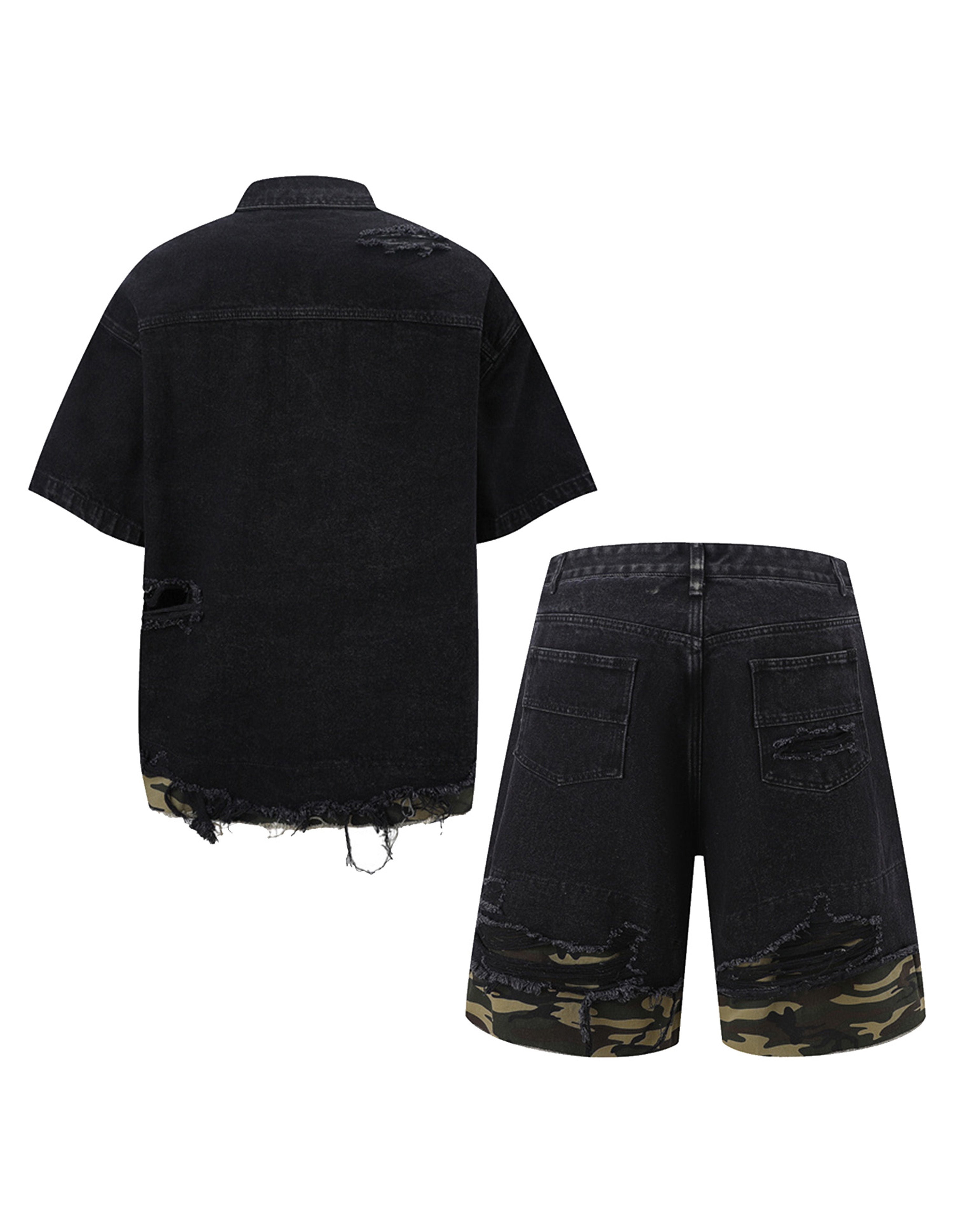 BAKYARDER Camouflage Patchwork Denim Shirt Set